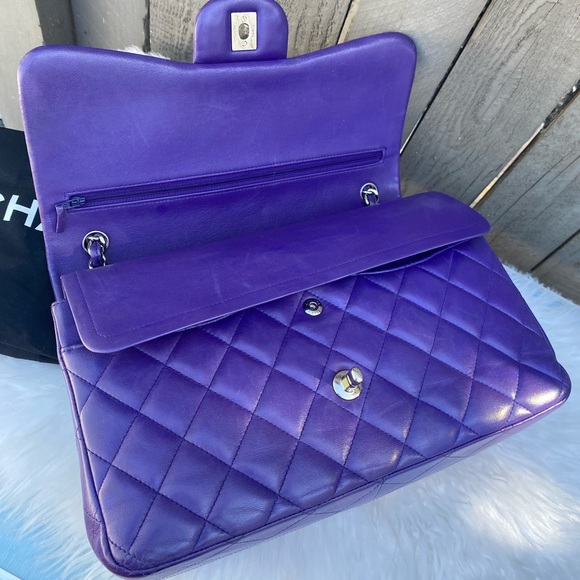 ⭐️JUMBO⭐️CHANEL classic Lambskin Jumbo double flap Lavender quilted silver chain - Picture 10 of 17